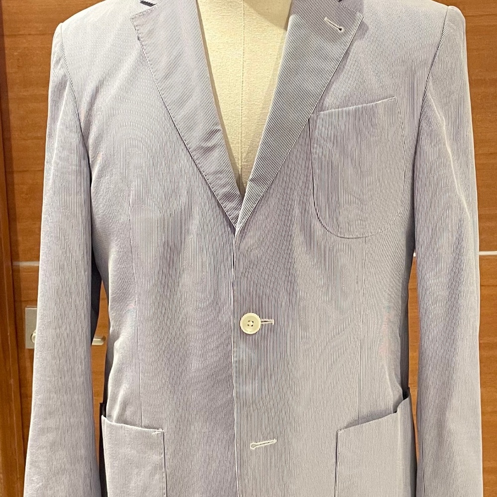 Mens Sport Coat pin-stripe blue on white (Sear Sucker)